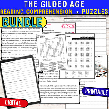 Preview of The Gilded Age Reading Comprehension Passage,PUZZLES,Quiz,Digital BUNDLE