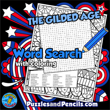 Preview of The Gilded Age Word Search Puzzle Activity with Coloring | US History Wordsearch