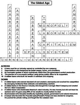 The Gilded Age Worksheet/ Crossword Puzzle by Science Spot | TpT