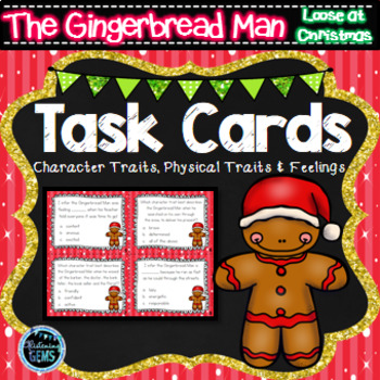 Preview of The Gingerbread Man Loose at Christmas - Character Traits Task Cards