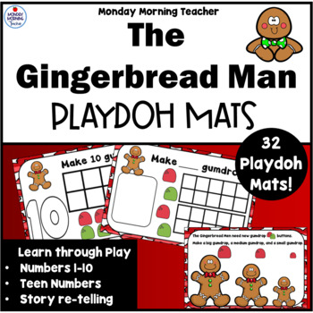 Preview of The Gingerbread Man Playdoh Mat Activities Numbers 1-20 Story Retelling Measure
