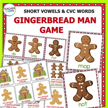 Gingerbread Man CVC & SHORT VOWELS PHONICS GAME Word Work Center