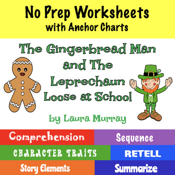 Preview of The Gingerbread Man and the Leprechaun Loose at School Skills Worksheets NO PREP