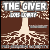 The Giver: 4 Corners PRE-READING Activity -- Great for Eng