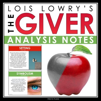 Preview of The Giver Analysis Notes - Presentation Analyzing Literary Devices - Lois Lowry