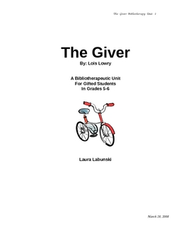 Preview of The Giver-Bibliotherapy Unit