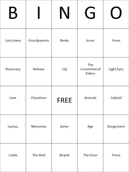 The Giver Bingo Review Game by Juggling ELA | TPT