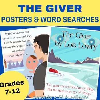 Preview of The Giver Book Covers Poster Set, Bell-Ringers, Word Search with Answer Keys