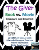 The Giver Book vs. Movie Compare and Contrast - Digital Copy Included
