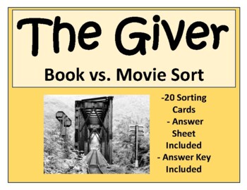 Preview of The Giver Book vs. Movie Compare and Contrast Sort