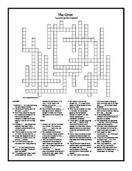 Preview of The Giver Chapter 1+2 Crossword Puzzle