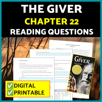 Preview of The Giver Chapter Questions, Chapter 22 Discussion Question, Novel Study Lowry
