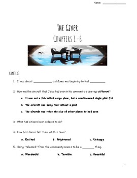 Preview of The Giver Chapters 1 - 6 Study Guide