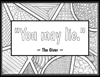 Preview of The Giver Character Quotes with Zentangles to Color