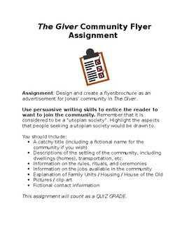 Preview of The Giver Community Flyer Assignment