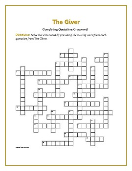 The Giver Crossword - WordMint