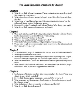 Preview of The Giver Discussion Questions Chapters 1-23