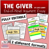The Giver End-of-Novel Argument Essay