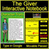 The Giver Characters and Story Elements Digital Notebook -