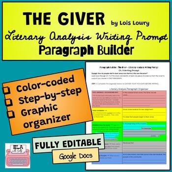 Preview of The Giver: Literary Analysis Writing Prompt Paragraph Builder