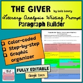 The Giver: Literary Analysis Writing Prompt Paragraph Builder