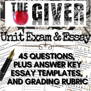 Preview of The Giver Novel Study: Final Test 45-Questions Plus Essay Questions & Rubric!