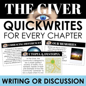 Preview of The Giver Quickwrites/Bell-Ringers: Engaging Writing or Discussion Prompts