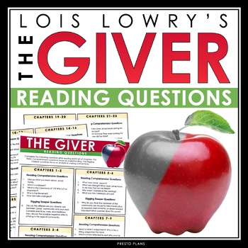 Preview of The Giver Questions - Comprehension and Analysis Reading Chapter Questions