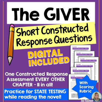 The GIVER - Short Constructed Response Questions - Common Core by Joy