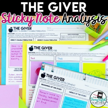Preview of The Giver: Sticky Note Literary Analysis Activities & Organizers
