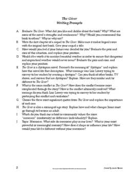 the giver creative writing prompts