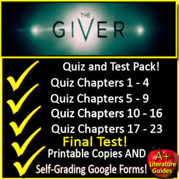 Preview of The Giver Chapter Quizzes and Final Test - Printable Copies and Google Forms