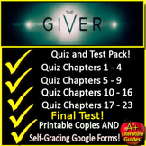 The Giver Chapter Quizzes and Final Test - Printable Copie