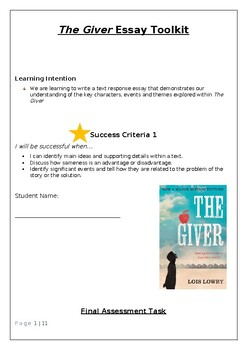 essay about the giver
