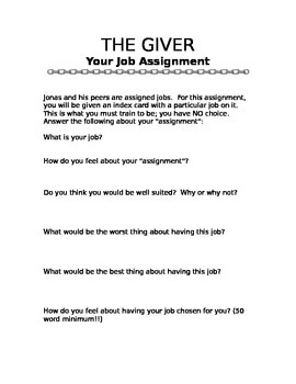 the giver job assignments activity