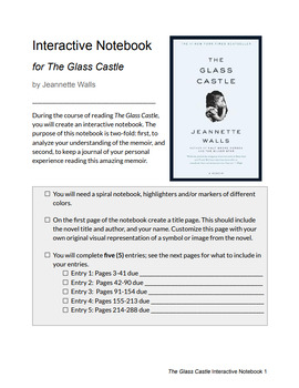 Preview of The Glass Castle Interactive Notebook Assignment