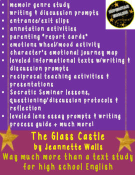 Preview of Walls The Glass Castle Memoir Nonfiction Unit High School English Common Core