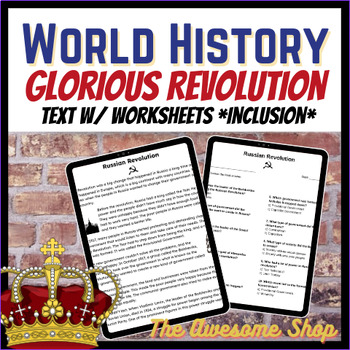 Preview of The Glorious Revolution in England *INCLUSION LEVEL* Comprehension W/Worksheets