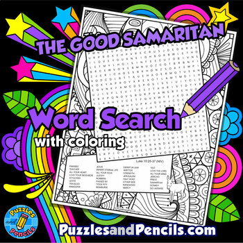 Preview of The Good Samaritan Word Search Puzzle with Coloring | Parables of Jesus