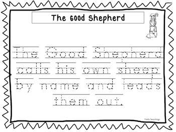 The Good Shepherd Manuscript Scripture Tracing Worksheets. Bible