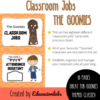 Preview of The Goonies Classroom Jobs (Class Helpers and Leaders) in English and Spanish