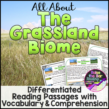 Preview of The Grassland Biome Reading Passages (3 levels), Vocabulary & Comprehension