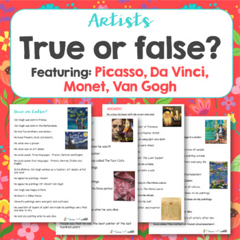 Preview of The Great Artists True or False English reading activity