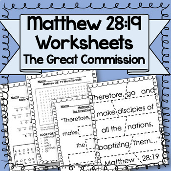 Preview of The Great Commission Matthew 28:19 Bible Verse Sunday School Worksheet Set