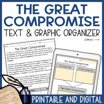 Preview of The Great Compromise Worksheet and Graphic Organizer | Printable & Digital