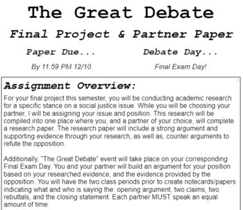 Preview of The Great Debate Final Project & Paper