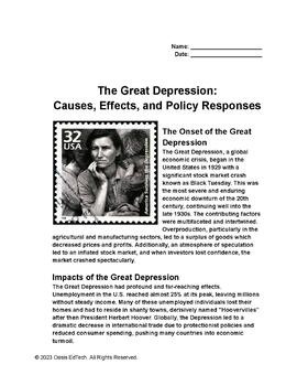 Preview of The Great Depression: Causes, Effects, and Policy Responses Worksheet