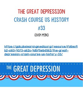 Preview of The Great Depression Crash Course US History  #33 Listening Guide