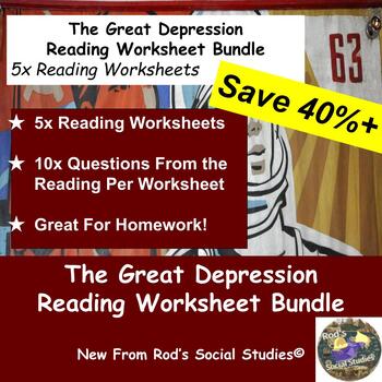 Preview of The Great Depression Lesson Reading Worksheet Bundle **Editable**