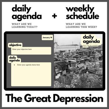 Preview of The Great Depression Themed Daily Agenda + Weekly Schedule for Google Slides